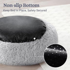 rabbitgoo Calming Dog Bed for Small Medium Dog, 27 inches Pet Bed Machine Washable, Non-Slip Round Fluffy Plush Faux Fur Dog Bed, Soft Donut Cuddler Cushion for Small Dog, Light Grey