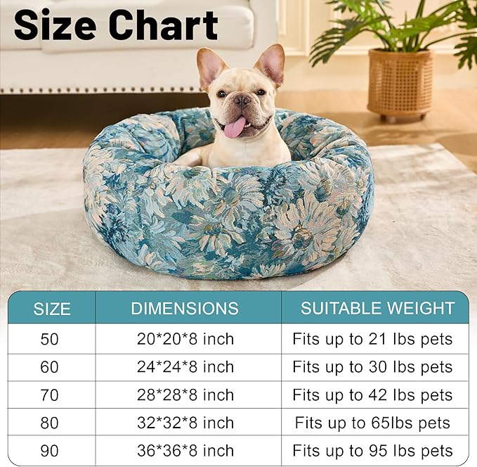 Dog Calming Beds for Small Medium Large Dogs - Round Donut Washable Puppy Dog Bed, Anti-Slip Faux Fur Fluffy Donut Cuddle Anxiety Cat Pet Bed (28" Flower)