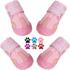 QUMY Dog Shoes for Large Dogs, Medium Dog Boots & Paw Protectors for Winter Snowy Day, Summer Hot Pavement, Waterproof in Rainy Weather, Outdoor Walking, Indoor Hardfloors Anti Slip Sole Pink 6
