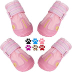 QUMY Dog Shoes for Large Dogs, Medium Dog Boots & Paw Protectors for Winter Snowy Day, Summer Hot Pavement, Waterproof in Rainy Weather, Outdoor Walking, Indoor Hardfloors Anti Slip Sole Pink 2