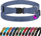 Breakaway Cat Collar Leather with Removable Bell - 13 Colors Available - Soft Adjustable Girl Boy Safety Lightweight Pet Kitten Collars Pink Brown Blue Green Red Orange Black (Denim)