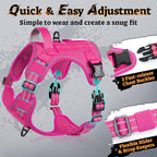 rabbitgoo Dog Harness for Large Dogs No Pull, Tactical Service Pet Vest with Molle and Control Handle, Adjustable and Reflective Military Harness for Easy Walking and Training, Rose Red, XL