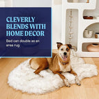 PupRug Orthopedic Dog Bed for Large Dogs with Fluffy Soft Faux Fur and Memory Foam for Joint Pain Relief, Machine Washable and Waterproof Couch Bed, White with Brown Accents, Medium