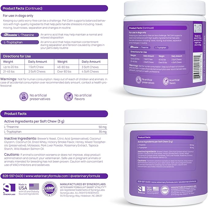 Veterinary Formula Smart Vitality Pet Calm Supplement for Dogs - Soft Chews, 30ct - Promotes a Sense of Relaxation During Moments That May Cause Stress - Fireworks, Travel, Changes in Routine