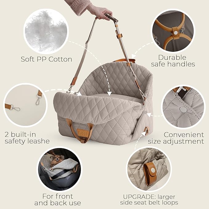 Dog Car Seat for Small Dogs – 3-in-1 Travel Carrier, Booster & Dog Bed for Car – Washable, Anti-Slip, Safety Straps – Fits Front & Back Seats – Cozy Pet Car Seat up to 25 lbs – Grey