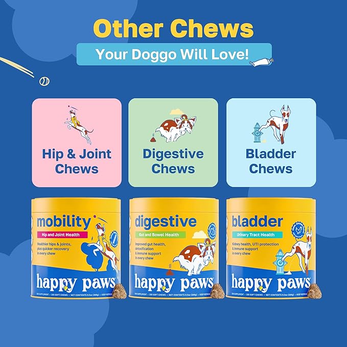 Happy Paws Dental Chews for Dogs, Spearmint Flavor Soft Chews with Coconut Oil, Enzyme Blend, Spirulina, Sea Kelp & P-6 Probiotics, Supports Oral Hygiene, Fresh Breath & Digestive Health, 200 Count