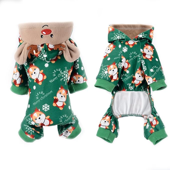 DaFuEn Dog Pajamas for Small Dogs Girl Warm Puppy Clothes Outfit for Chihuahua Yorkie Teacup Winter Pet Onesie Jumpsuit Cat Apparel Clothing (Christmas, XX-Small)