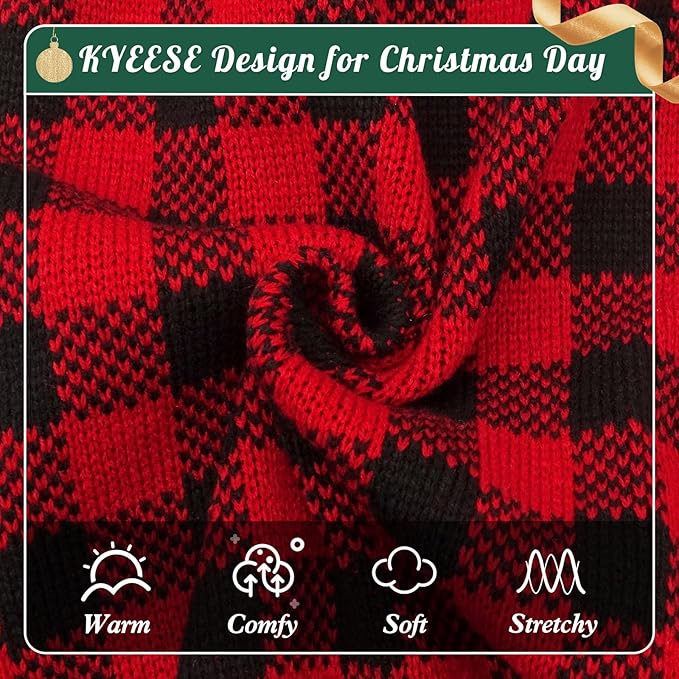 KYEESE Dog Christmas Sweater Reindeer Small Dogs Red Buffalo Check with Leash Hole Pet Sweater Dog Christmas Outfit Puppy Sweater,XS