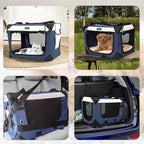 Collapsible Dog Travel Crate,Portable Soft-Sided Pet Carrier Extra Large Cat Carrier with Soft Plush Plush Mat for Indoor and Outdoor,28x20x20in,Navy Blue