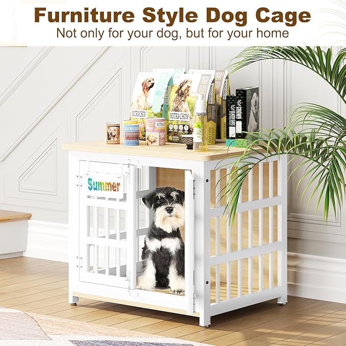 EasyCom Heavy Duty Dog Kennel Indoor with Name Tag, 27" Dog Crate Furniture for Small Dogs, Double-Doors Sturdy Metal Dog Cage for Anxiety Dog, Decorate House as TV Stand, End Table, Bedside Table