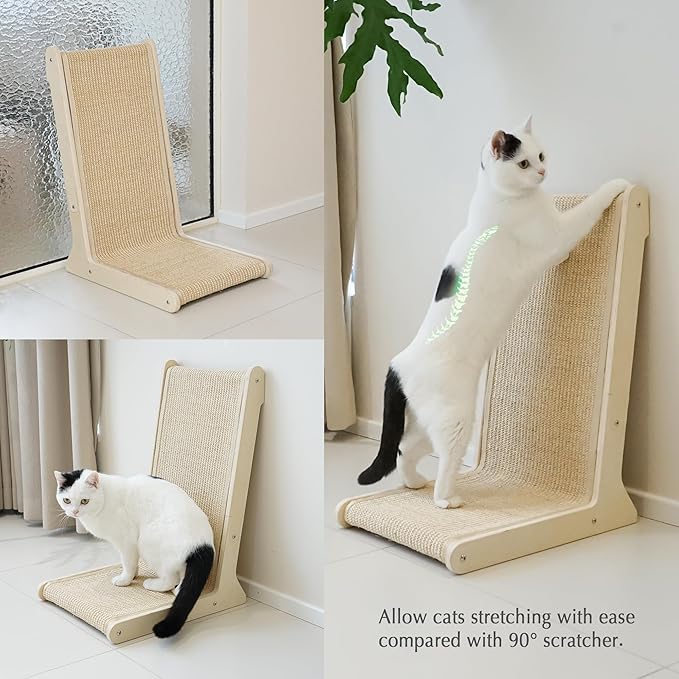 PETKARAY 105° Sisal Cat Scratcher, Sisal Scratch Pad for Indoor Cats, L Shape Kitten Scratching Board, Sturdy Floor Mounted Scratcher with Catnip
