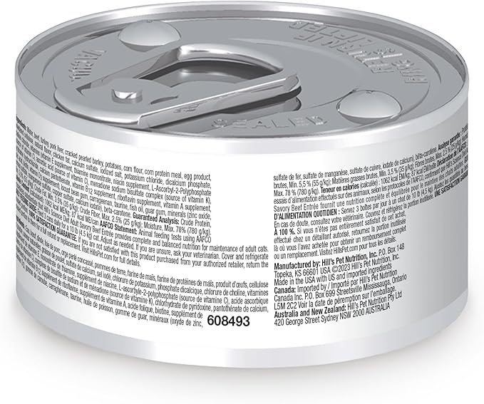 Hill's Science Diet Adult 1-6, Adult 1-6 Premium Nutrition, Wet Cat Food, Beef Minced, 2.9 oz Can, Case of 24