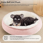 Love's cabin Round Donut Cat and Dog Cushion Bed, 25in Pet Bed for Small or Medium Dogs, Anti-Slip & Water-Resistant Bottom, Soft Durable Fabric Pet Beds, Washable Calming Cat Bed Pink Stripe