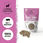 Canine Cravers Single Ingredient Dog Treats – Pork Thin Tenders - Human Grade Air Dried Hypoallergenic Pet Food – Grain, Gluten, and Soy Free – 100% All Natural - 5.3 oz