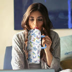 40 Oz Butterfly Tumbler with Handle and Straw, Double Wall Stainless Steel Cup, Butterfly Tumbler with Lid and Straw, 40 Oz Water Bottle and Mugs for Women Gifts