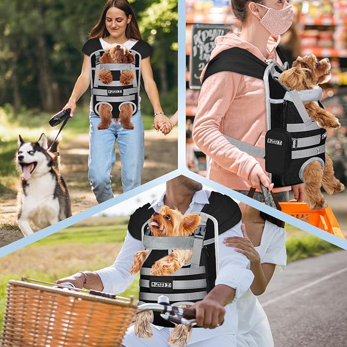 Petskd Dog Front Carrier Backpack for Small Pet with Adjustable Cross Shoulder Straps, Hands Free Puppy Legs Out Chest Carriers for Hiking, Cycling, Vet (Black, M)