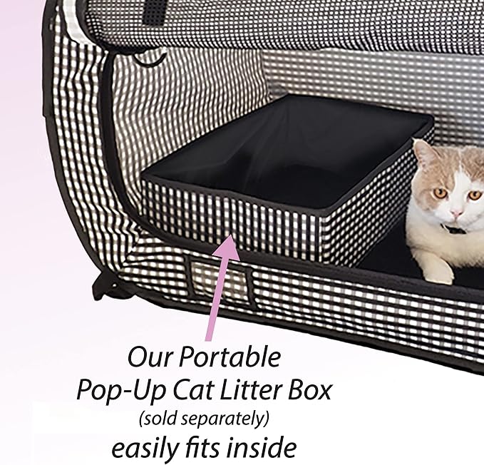 Necoichi Stress-Free Enclosure Cat Travel Carrier Cage 31.8" L x 20.0" W x 20.0" H with Litter Box Set Collapsible Gray White Stripes | Pop up Kannel, Crates