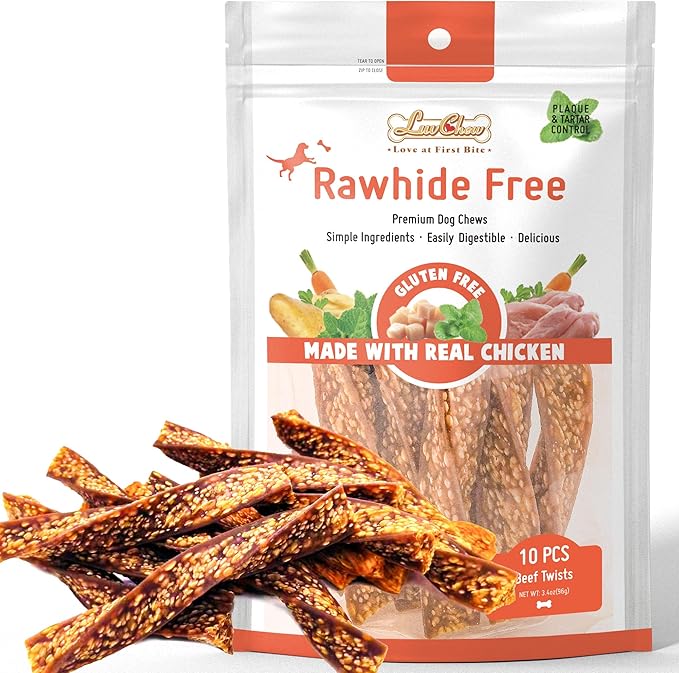 Beef Dog Chew Twist Sticks, Puffed Human Grade Beef Dog Treat Sticks, Rawhide Alternative, Easy to Digest 10pcs/Pack