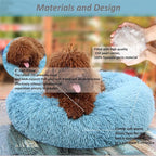 Small Dog Donut Bed for Small Dogs Machine Washable,Calming Donut Blue Dog Bed for Small Puppy with Anxiety，with Fluffy Soft and Comfy Faux Fur Cuddler Pet Bed for Small Pets