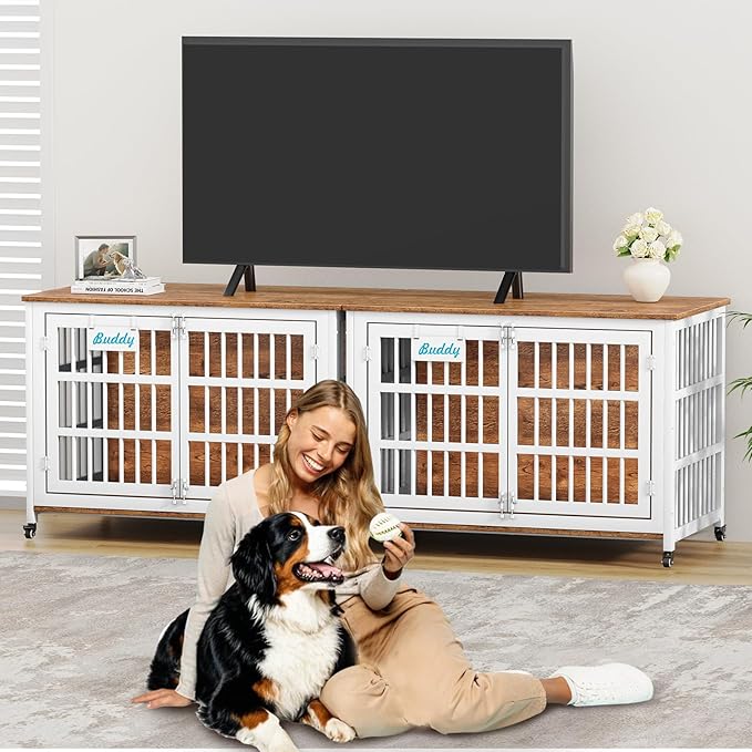 EasyCom 48"/42"/33" XXL Heavy Duty Dog Crate Furniture with Casters, Dog Kennel Indoor for Large Dogs, Escape-Proof and Chew-Proof Dog Cage for high Anxiety Dog, Decorate House as TV Stand, End Table