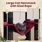 80.7''(205cm) Cat Tree for Indoor Cats, Large Cat Tower for Multi Adult Cats, Cat Tree House with Big Hammock, 2 Top Perches/Cat Condos/Baskets, 8 Scratching Posts, Black(Gothic) GCT034BR