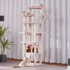 Heybly Tall Cat Tree, 78-inch Multi-Level Cat Tower for Indoor Cats, 2 Widened Plush Perches Cat Condo with Scratching Board and Big Caves, Muchroom HCT033MU