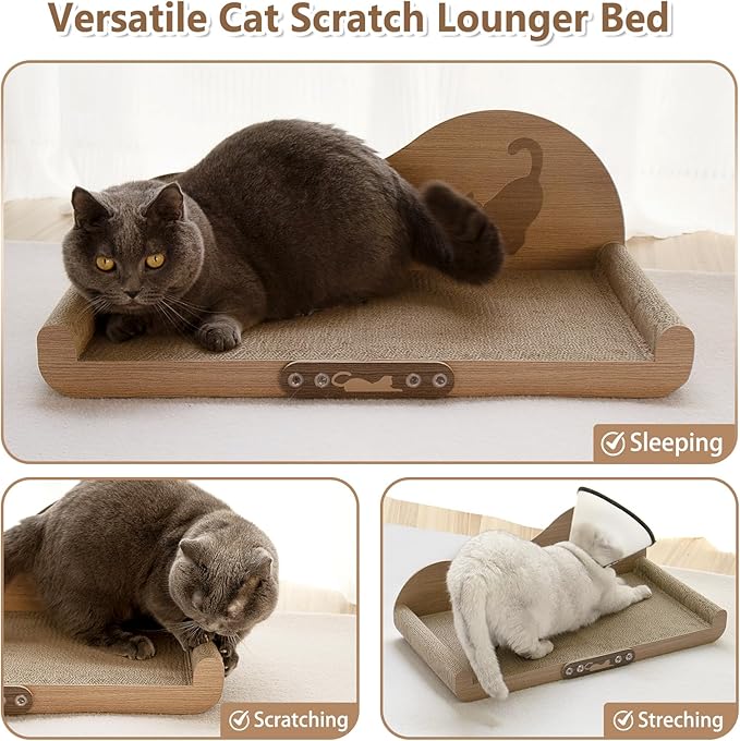 NATUYA Cat Scratcher Cardboard Lounge Bed, 24 Inch Large Cats Scratching Board Couch, Durable Cat Scartch Pad for Indoor Cats