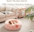 30 inches Donut Dog Bed for Medium Dogs,Calming Fluffy Round Pet Bed with Removable & Washable Cover,Fits up to 45 lbs Pets(Tie-dye Pink,Medium)