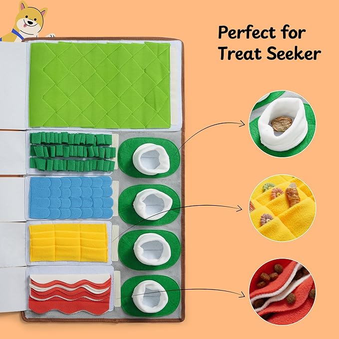 Nocciola Interactive Dog Toy, 28" x 16" Snuffle Mat for Dogs Phone Alarm Clock Design Slow Feeder Mental Stimulation Dog Enrichment Hide and Seek Dog Puzzle Sniff Mat Toys for Small Medium Large Dogs