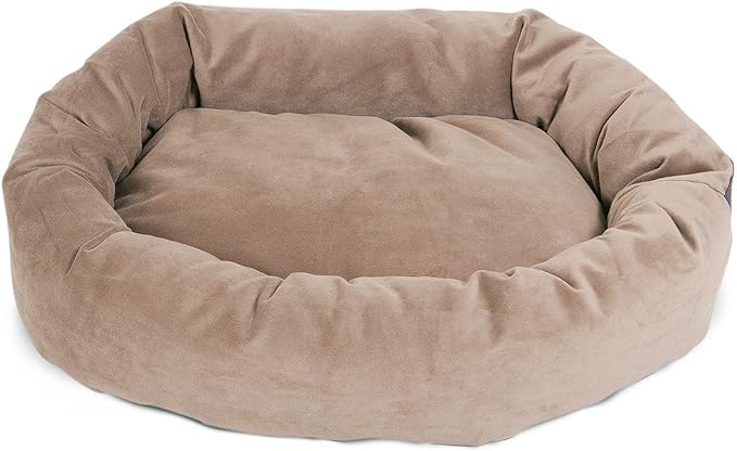 Majestic Pet 40 Inch Suede Calming Dog Bed Washable 40x29x9 (Inch)– Cozy Soft Round Donut Dog Bed with Spine Support for Dogs to Rest Their Head - Pet Bed Large – Stone