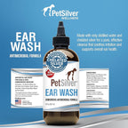 PetSilver Dog Ear Cleaner Solution – Gentle Ear Wash for Dogs and Cats with Chelated Silver – Otic Rinse Formula Targets Wax Buildup, Smelly Odor, and Itchy or Irritated Areas - Made in USA - 8 fl oz