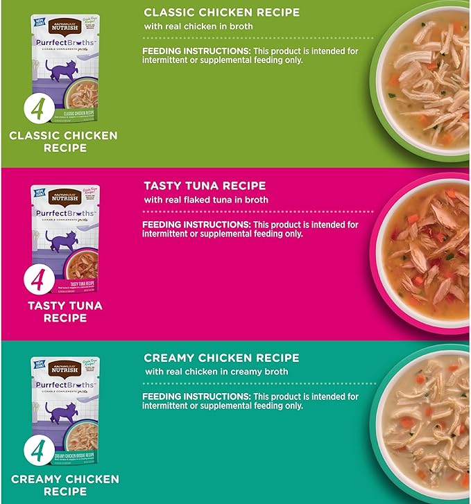 Rachael Ray Nutrish Purrfect Broths Wet Cat Food, Variety Pack, 1.4 Ounce Pouch (Pack of 24), Grain Free