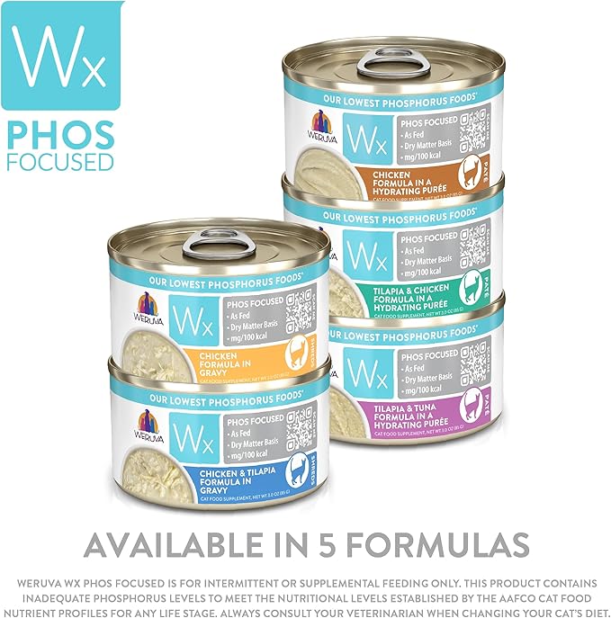 Weruva Wx Phos Focused, Tilapia & Chicken Formula in a Hydrating purée, 3oz Can (Pack of 12)