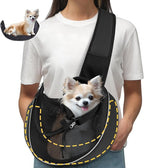 Upgraded Breathable Mesh Dog Sling Carrier for Small Dogs & Cats Up to 10 lbs- Detachable Hard Bottom, Adjustable Strap & Large Pocket - Hands-Free Pet Carrier for Travel Walking Hiking (Black Size M)