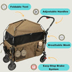 Foldable Pet Wagon Dog Stroller with Removable Fully Zipped Tent, Pet Travel Wagon with Extendable Ramp Built-in Storage Attached Water and Food Station