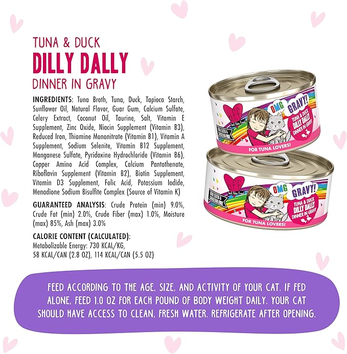 B.F.F. OMG - Best Feline Friend Oh My Gravy!, Tuna & Duck Dilly Dally with Tuna & Duck, 5.5oz Can (Pack of 8)