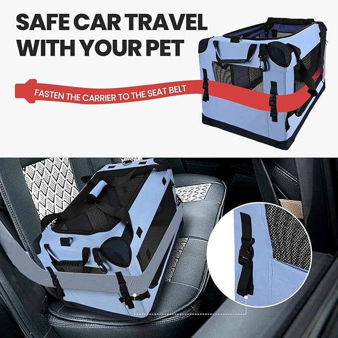 Large Cat Carrier for Car Travel, Pegic Soft Sided Collapsible Pet Carrier for Outdoor and Indoor Uses, Roomy Extra Large Cat Carrier for 2 Kittens, Large Cat or Puppies Up to 50lbs (Blue)