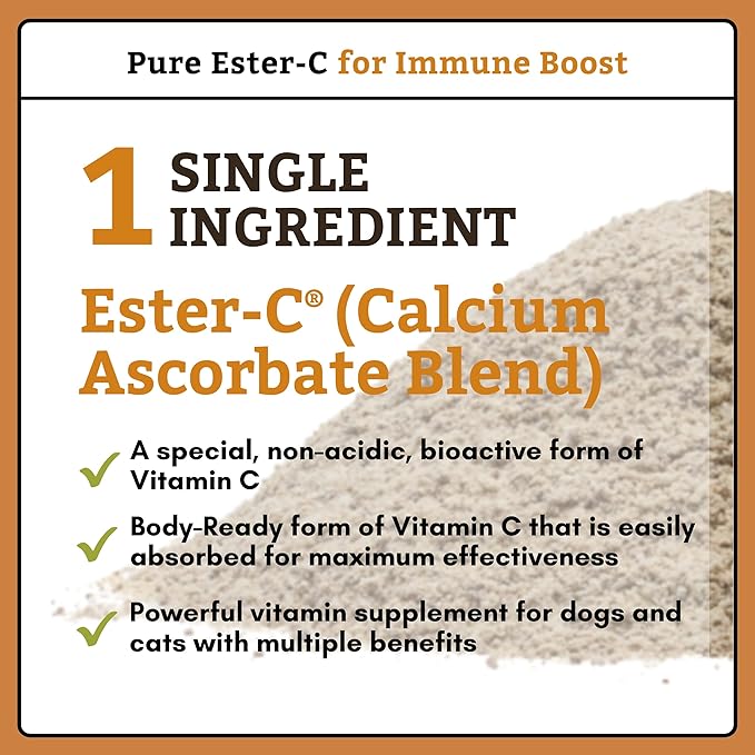 Wholistic Pet Organics Pure Ester-C Powder for Dogs - 2 Oz - Healthy Alternative to Dog Allergy Chews - Vitamin C Supplement for Dog Allergy Relief, Immune Support, Itch Relief for Dogs - Made in USA