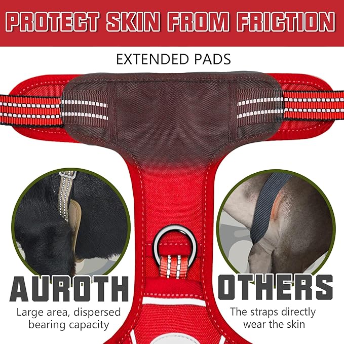 AUROTH Tactical Dog Harness for Large Dogs No Pull Adjustable Pet Harness Reflective K9 Working Training Easy Control Pet Vest Military Service Dog Harnesses Red S