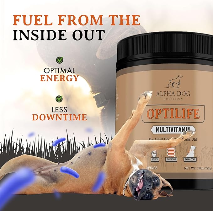 OptiLife Dog Multivitamin Powder - Adult Dog Multivitamin with Probiotics, Allergy Support, Joint Support, Skin & Coat Support - Dog Vitamins and Supplements - Multivitamin for Dogs (30 Servings)