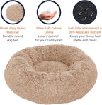 Donut Dog Bed - Premium Comfort for Anxiety Relief - Fluffy & Calming Design with Ultra-Plush Support | Cozy Round Dog Bed with Super Soft Circle Style (Size S Camel)