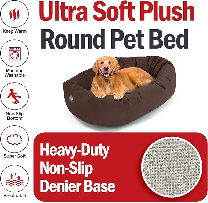 Majestic Pet 40 Inch Suede Shredded Memory Foam Mix Calming Large Dog Bed Washable 40 x 29 x 9 (Inch) - Cozy Soft Round Donut Dog Bed with Spine for Head Support - Pet Bed Chocolate