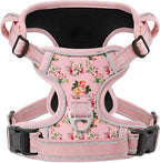 HEELE Dog Harness, No Pull Adjustable Padded Reflective Harness for Small Medium Large Dogs with Handle for Walking Training, Flower-Pink, M