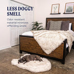 PupRug Orthopedic Dog Bed for Large Dogs with Fluffy Soft Faux Fur and Memory Foam for Joint Pain Relief, Machine Washable and Waterproof Couch Bed, White with Brown Accents, Medium