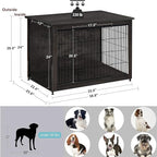 DWANTON Dog Crate Furniture with Cushion, Wooden Kennel Table with Double Doors, Indoor Dog House, Large Size, 38.5" L, Dark Gray
