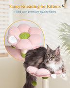 Flower Cat Tree Tower for Large Cats, 41.2'' Cute Cat House with 4 Scratching Posts, 2-Door Condo Cave for Adult Cats, Cozy Perch and Hammock for Small Cats or Pets, Green Pink