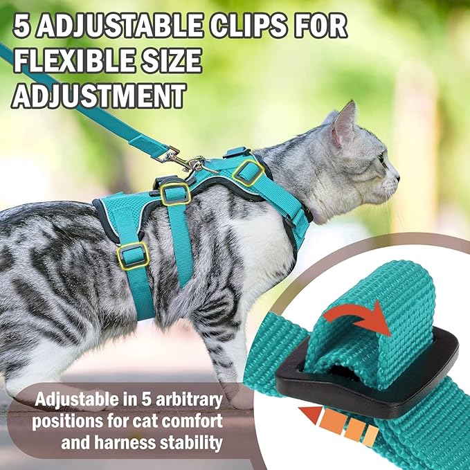 PUPTECK Cat Harness and Leash Set Escape Proof for Walking, Breathable Mash Vest Adjustable Harness for Cats Puppy Small Animals, Reflective at Night, Green Medium