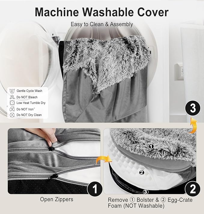 Gimars 3.7in Ultra Thick Orthopedic Dog Beds for Large Dogs,Soft Egg Foam Dog Sofa Bed, 28D Crate Foam Washable Cover, Waterproof Lining Supportive Half-Round for Aging Dogs 41.3x32.6x7.7in