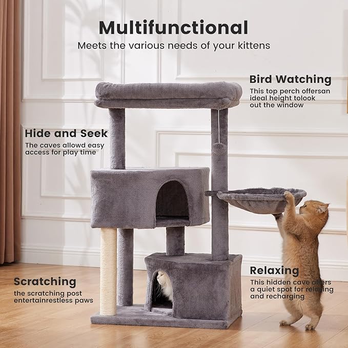 Gardner Pet 41" Tall Cat Tree for Medium Large Cats, Heavy Duty Cat Tower with 2.8in Posts & Washable Top Perches, Space-Saving Cat Furniture for Apartments, Easy to Assembly