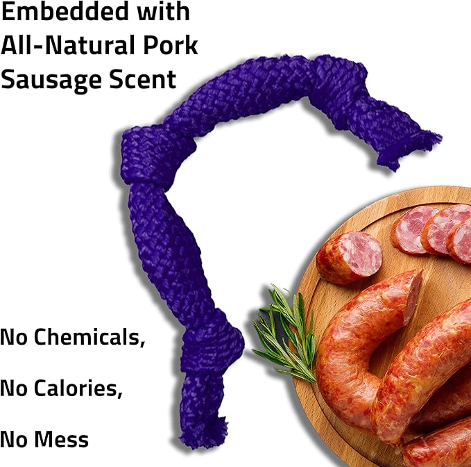 Playology Dog Toys | Dri-Tech Dental Rope Toy for Dogs - Gentle on Teeth | Jumbo Pork Sausage Scented Toy - Easy to Clean and Made from Non Toxic Materials